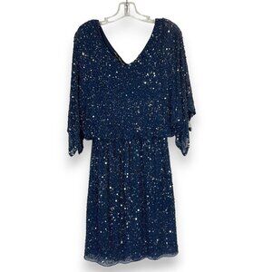 Blue Cocktail Dress Sequin Beaded Silk Formal Size 4